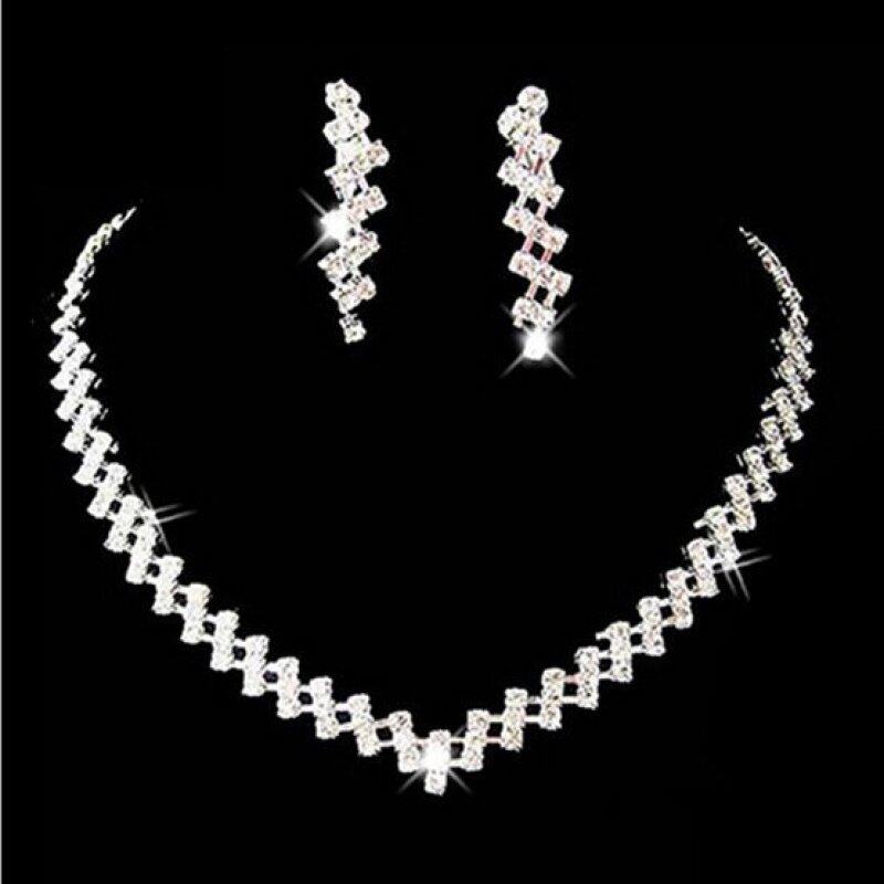 Rich Long Platinum Plated Imitation Pearl Necklace & Earrings Jewelry Sets Womens Vintage Wedding Party
