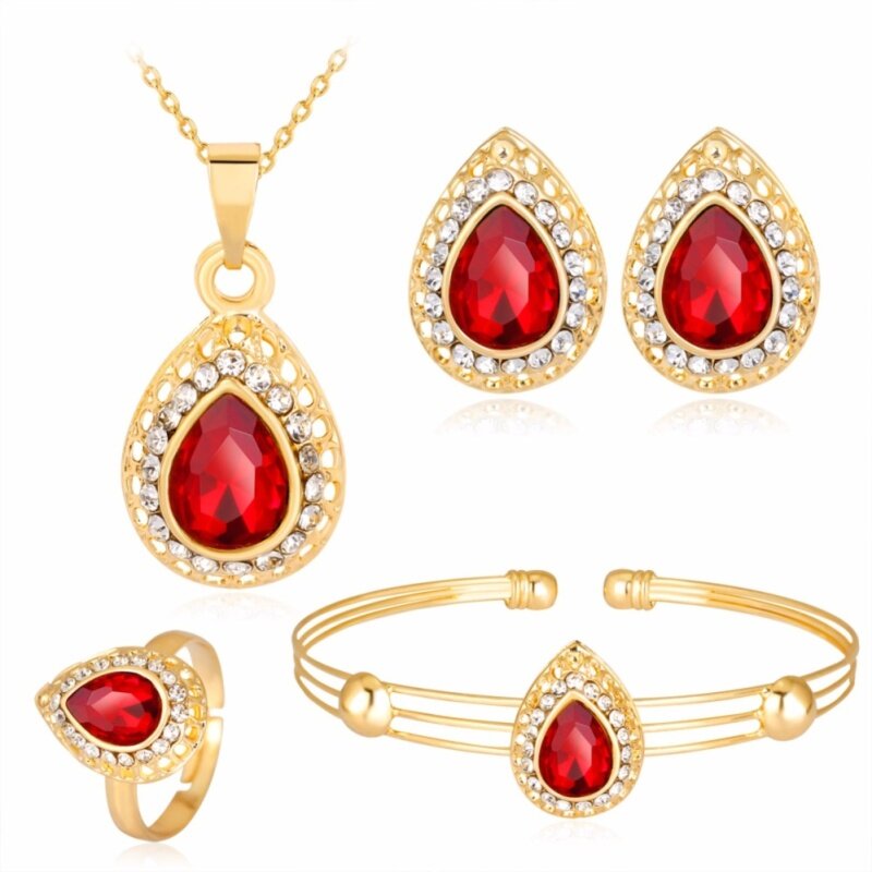 Phong phú Dài Hoa Hồng Mạ Màu Vàng Gold Dây Chuyền Móc Khóa Vòng Cổ Nữ nữ Vintage Tiệc Cưới Kim Cương Giả Vòng Cổ và Bông Tai Bông Tai earing Cho Nữ Bông Tai nữ Vòng Tay và Nhẫn Bộ Miễn Phí Vận Chuyển