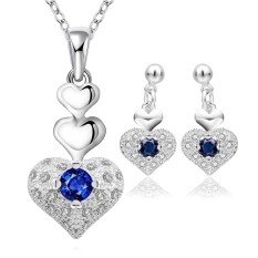 Rich Long Silver Plated Rhinestone Gemstone Crystal Necklace Earrings Jewelry Sets