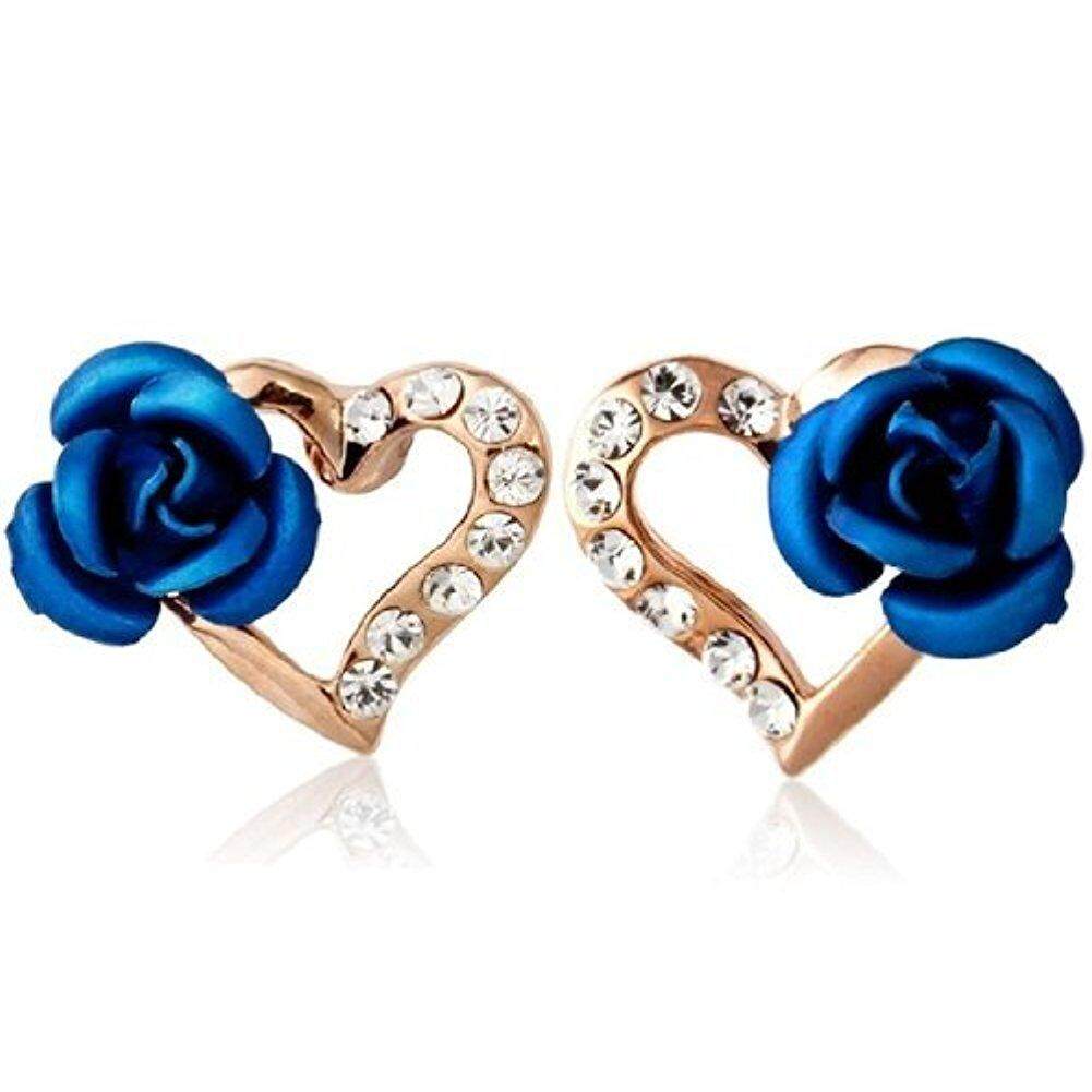 COROMOSERigant 18K RGP Crystal & Rose Accented Heart Stud Earrings (Blue) M. by Preciastore - intl