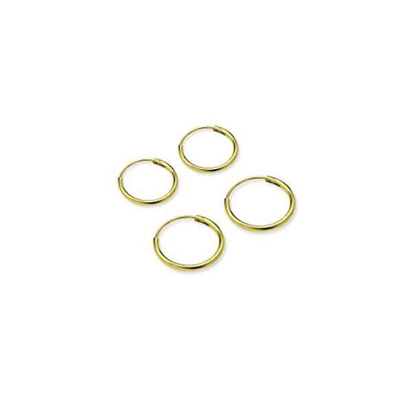 River Island Jewelry - 925 Sterling Silver Flash Yellow Gold Plated (2 Pairs) Endless Earrings for Ears - Sizes 10mm & 12mm - intl