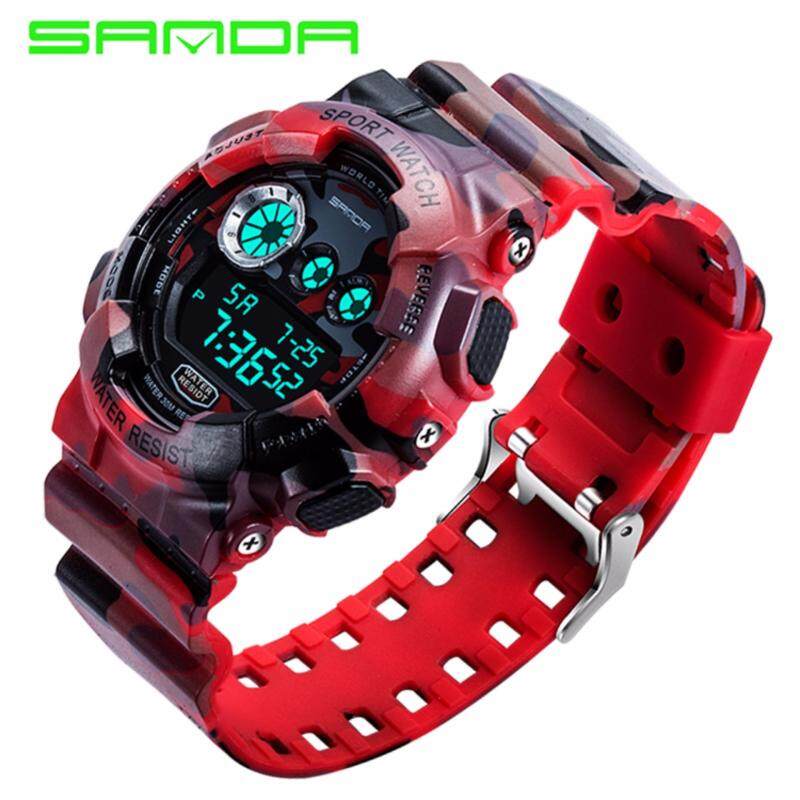 SANDA 289 Camouflage Waterproof Outdoor Multifunctional Sports Mens Quality Shockproof Digital Watch (Red) Malaysia