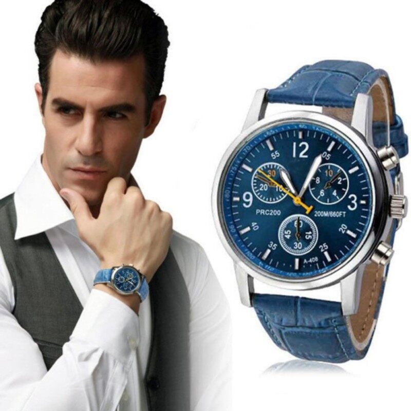 Sanwood® Fashion Mens Faux Leather Sport Watch Arabic Numerals Marker Quartz Wrist Watch (Blue) Malaysia