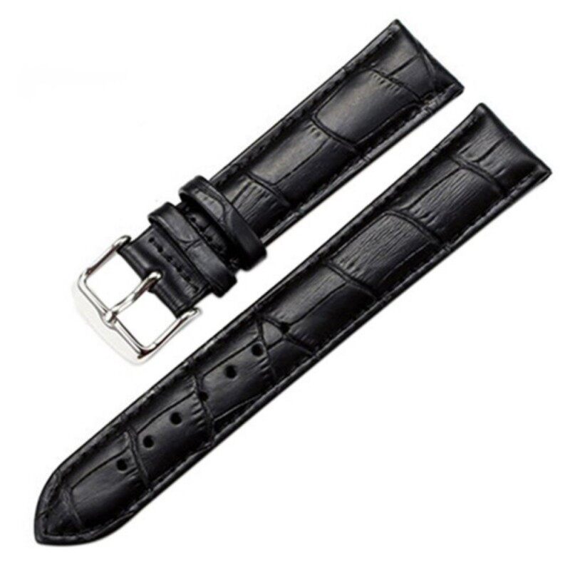Sanwood® Unisex Faux Leather Watch Strap Buckle Band Black Brown White 22mm (Black) Malaysia