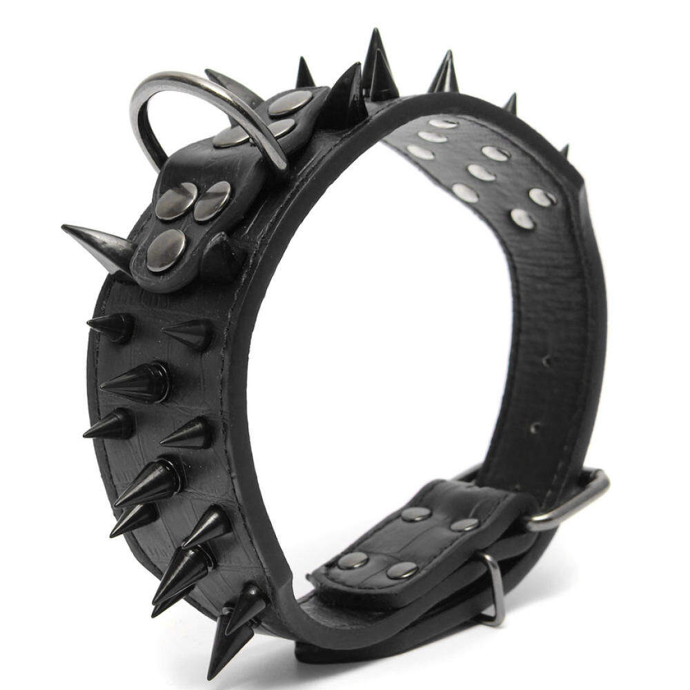 Sharp Spiked Studded PU Leather Collar For Large Dog PitbullMastiff