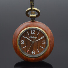 Shuhang Brand Bronze Tone Wooden Case Japan Quartz Movement Mens Womens Pocket Watch W/Chain Luxury Wooden Watches Malaysia