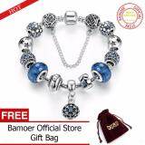BAMOER Free Shpping Silver Color Snake Chain Gelang Charm Bracelets & Bangles with Safety Chain & Glass Beads Bracelet for Women PA1494