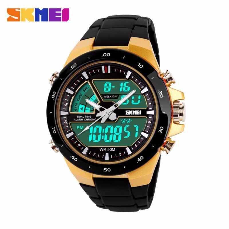 SKMEI 1016 Men Sports Watches Digital Analog Alarm Waterproof Military Multifunctional Wristwatches Gold Malaysia