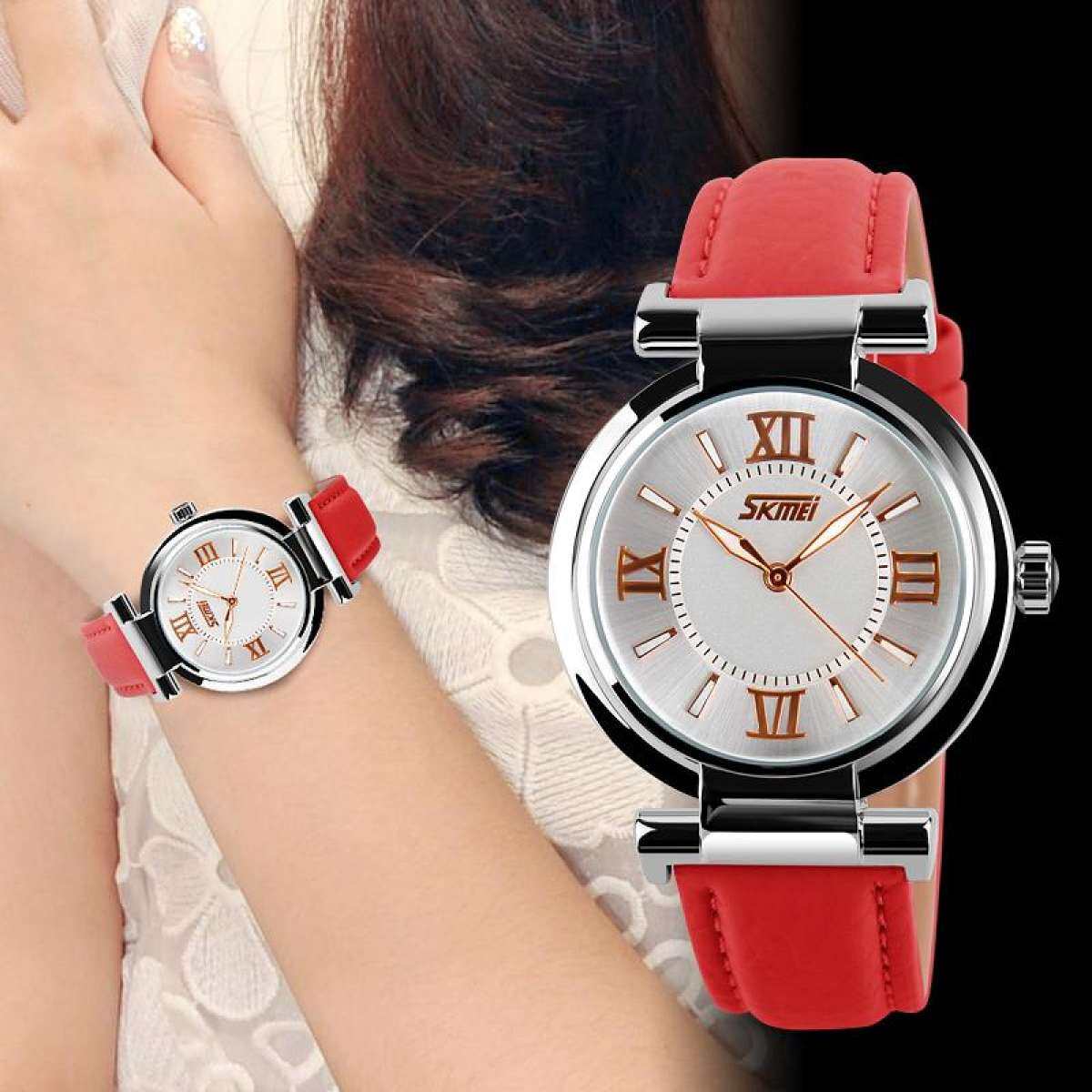 Jenama Mewah Wanita Jam Tangan Fesyen 30 M Tali Kulit Kalis Air Tali Kuarza Jam Tangan Wanita Jam Tangan Jam tangan Hadiah Digital SKMEI9075