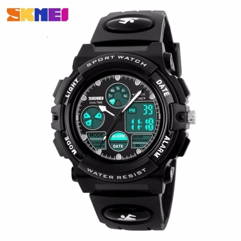 GTE SKMEI Childrens Watches Fashion Sport Waterproof Wristwatches Dual Time LED Analog Digital Quartz Watch For Boys Kids Original - 4 Colors Available - Black - Fulfilled by GTE SHOP Malaysia