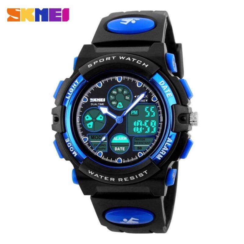 GTE SKMEI Childrens Watches Fashion Sport Waterproof Wristwatches Dual Time LED Analog Digital Quartz Watch For Boys Kids Original - 4 Colors Available - Blue - Fulfilled by GTE SHOP Malaysia