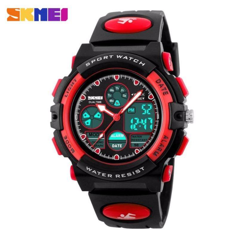 GTE SKMEI Childrens Watches Fashion Sport Waterproof Wristwatches Dual Time LED Analog Digital Quartz Watch For Boys Kids Original - 4 Colors Available - Red - Fulfilled by GTE SHOP Malaysia