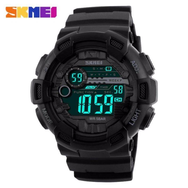 SKMEI Men Sports Watches 50M Waterproof Back Light LED Digital Watch Chronograph Shock Double Time Wristwatches- All Black Malaysia