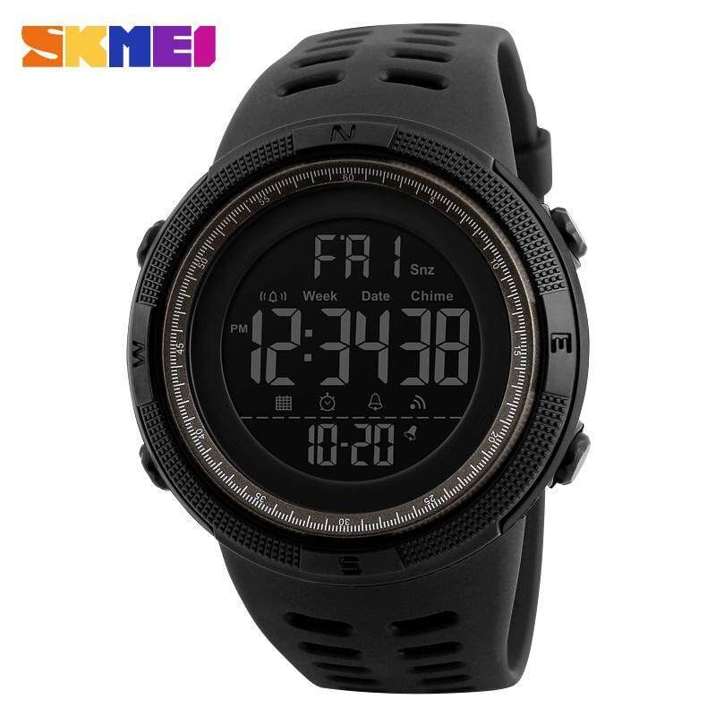 SKMEI Men Sports Watches Countdown Double Time Watch Alarm Chrono Digital Wristwatches 50M Waterproof Watches 1251 - Black Gray Malaysia