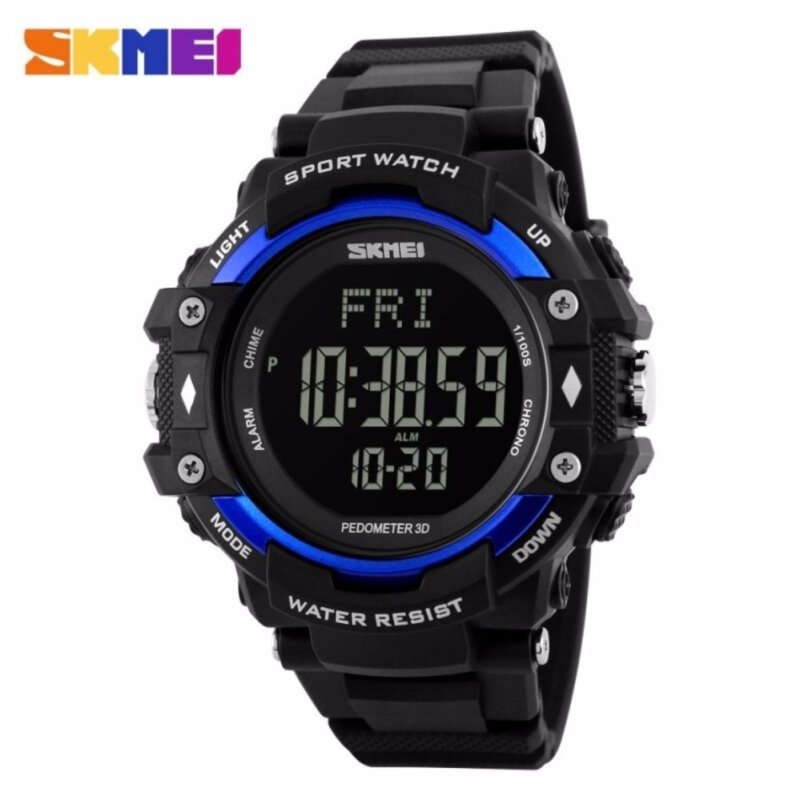 GTE SKMEI Pedometer Heart Rate Monitor Waterproof Sports Watches Calories Counter Fitness Tracker Digital Watches Men - 4 Colors Available - Blue - Fulfilled by GTE SHOP Malaysia