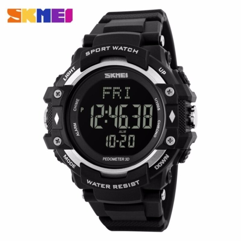 GTE SKMEI Pedometer Heart Rate Monitor Waterproof Sports Watches Calories Counter Fitness Tracker Digital Watches Men - 4 Colors Available - Silver - Fulfilled by GTE SHOP Malaysia