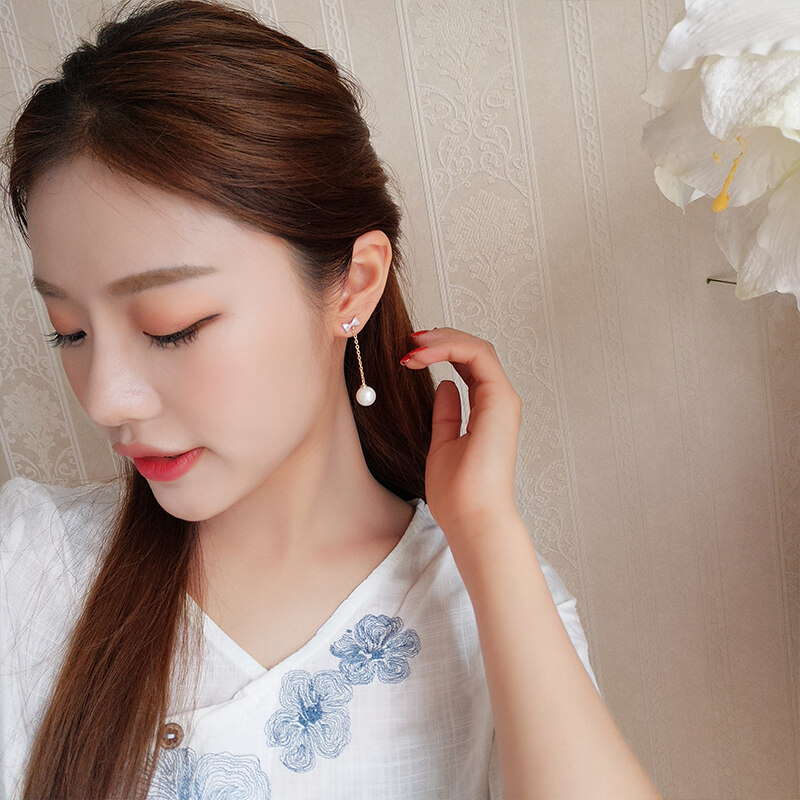 Pintar Mutiara Anting-Anting Wanita Temperamen Korea Anting-Anting Anting Perak Silver Minimalis Kepribadian Manis Anting-Anting Anti-alergi Di Jepang dan Korea Selatan -Internasional