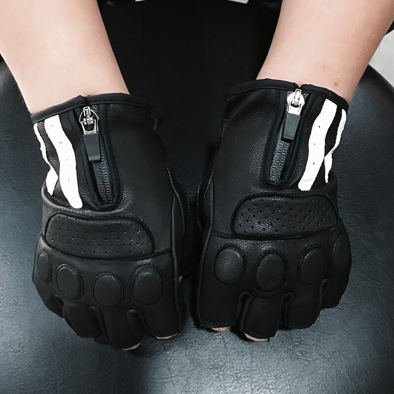 Star Knight 2017 New Retro Harley Motorcycle Leather Gloves Summer Half Finger Gloves SKG-528(Color:Black)(Size:XXL) - intl