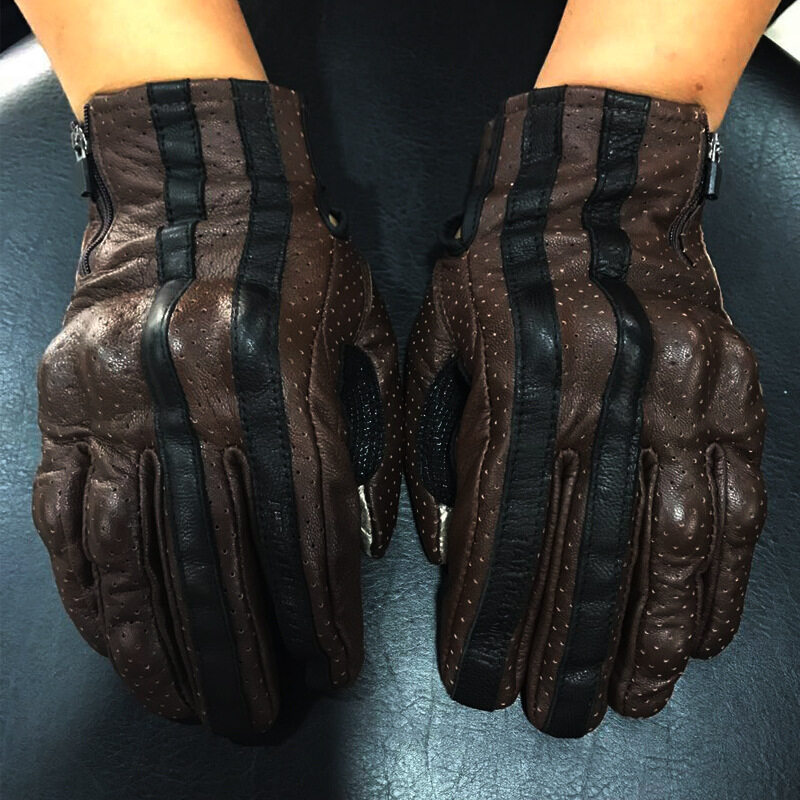 Star Knight New Motocross Racing Leather Gloves Vintage Harley Knight Riding Gloves 529(Color:Brown)(Size:XL) - intl