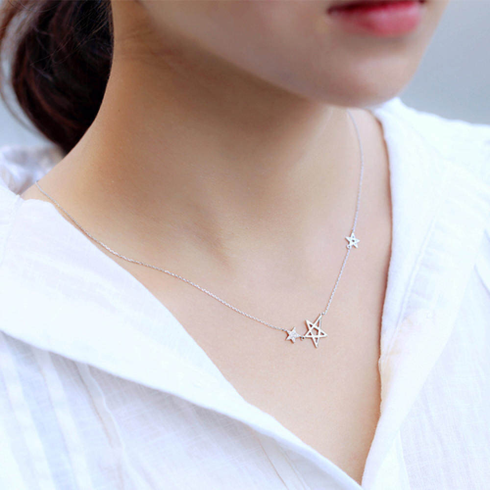Ngôi Sao Cổ S 925 bạc nguyên chất trang trí 5 Mũi ngôi sao khóa một xương ngắn gọn lấy mì là dây chuyền các năm nữ ánh sáng 100 phẩm chất Triều ngọt ngày