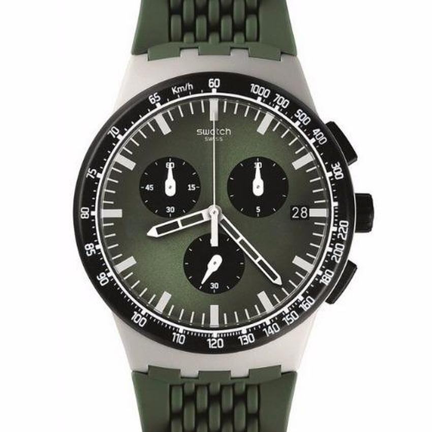Selatan Naik Swatch Pria Chronograph Hijau Tali Jam Tangan Silikon SUSM402-Intl