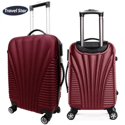 Travel Star 201 Shell Design Hard Case Luggage Bagasi Set 20+24 inches- Maroon (Free Passport Holder)