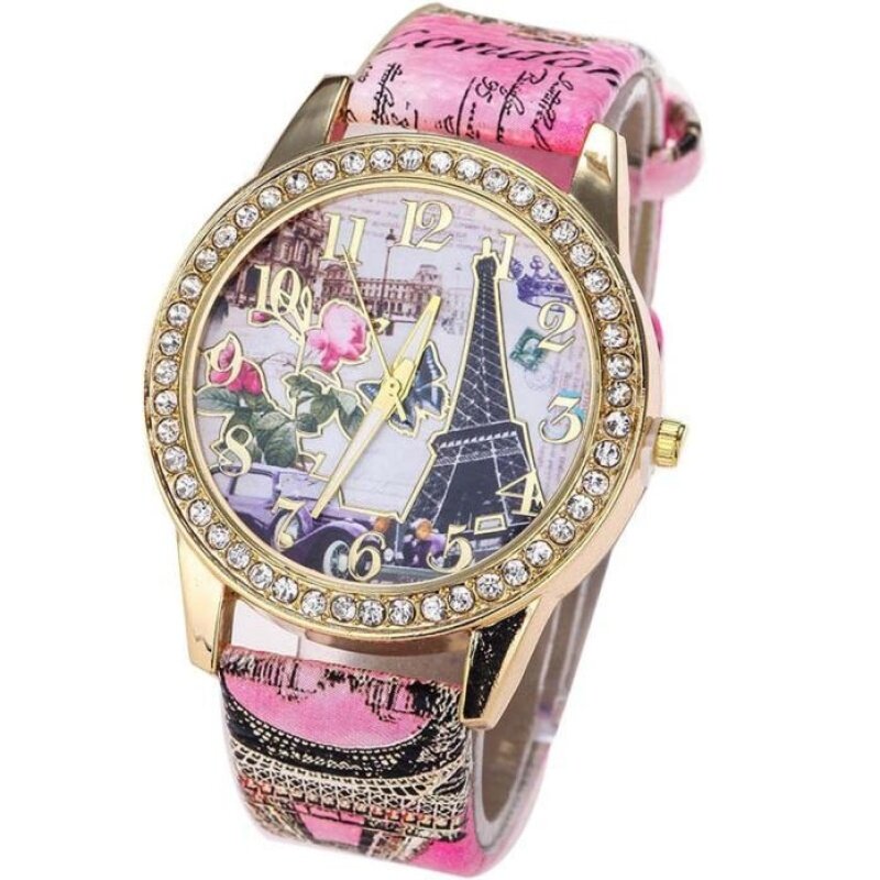 Vintage Paris Eiffel Tower Leather Quartz Watch Women Casual Crystal Wristwatch Malaysia