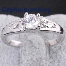 Putih Batu Permata Berlapis Emas Bertatahkan Pernikahan Cincin Tunangan Cincin Dekorasi 16 Mm
