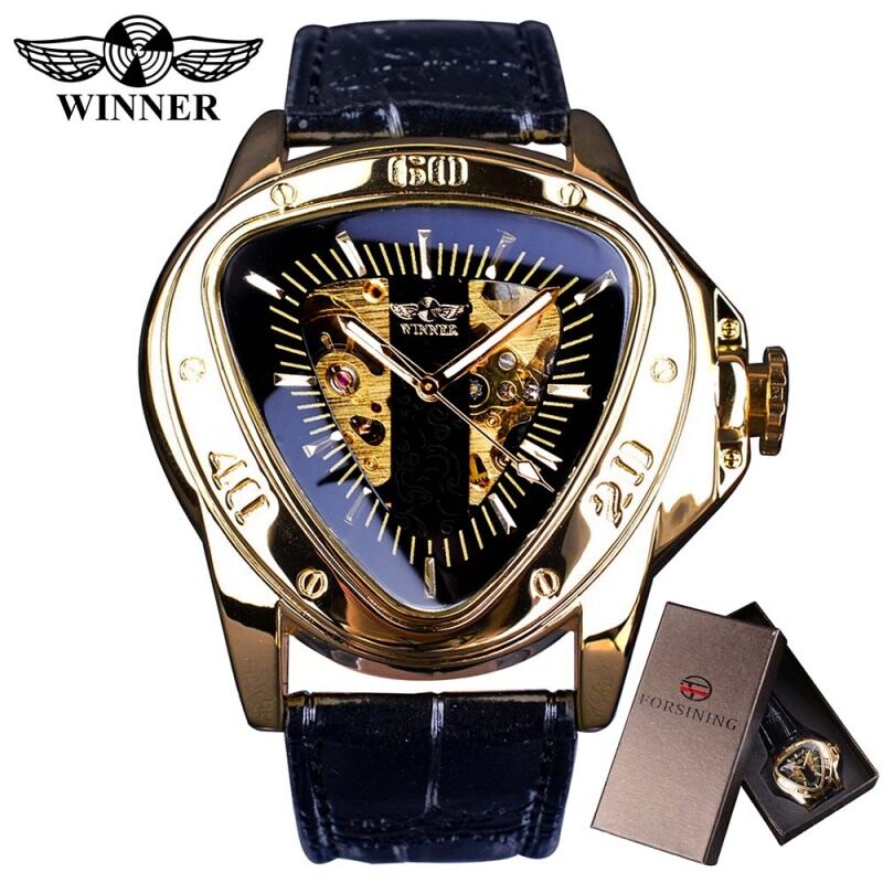 Winner Creative Racing Design Triangle Design Silver Skeleton Dial Mens Watch +BOX KK88 Malaysia