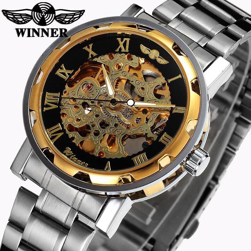 Winner Luxury Brand Sport Men Automatic Skeleton Watch Mechanical Military Watches Men Gold Silver full Steel Stainless Clock Malaysia