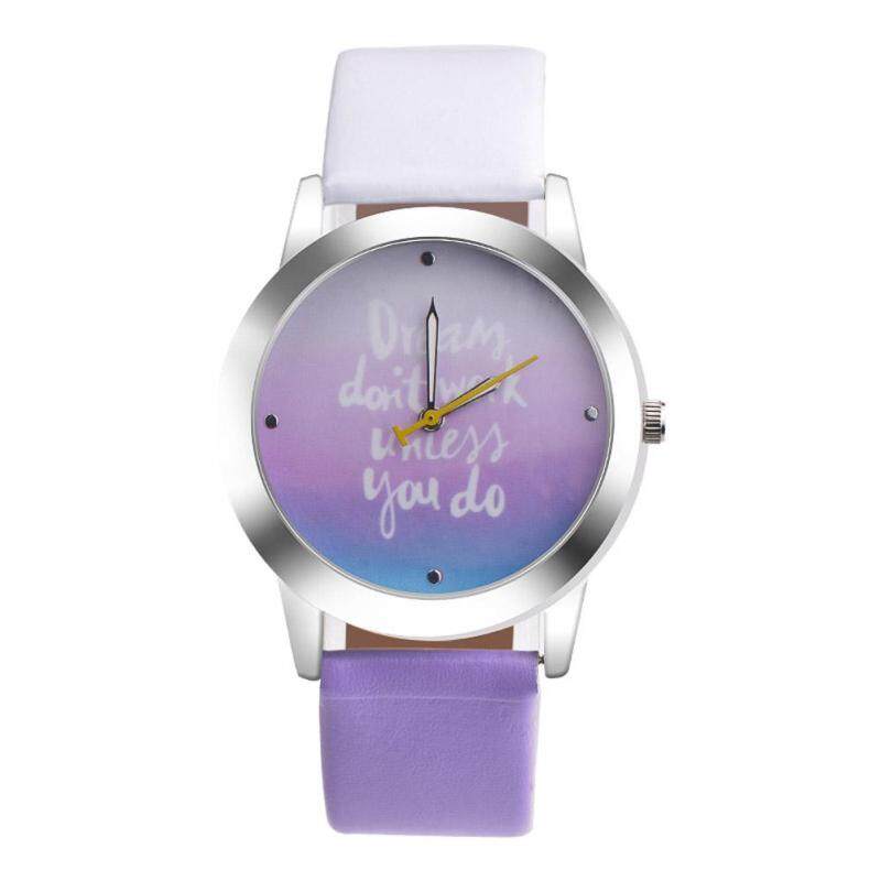 Women Chic Fashion Leather Strap Quartz Round Wrist Watch(Purple) Malaysia