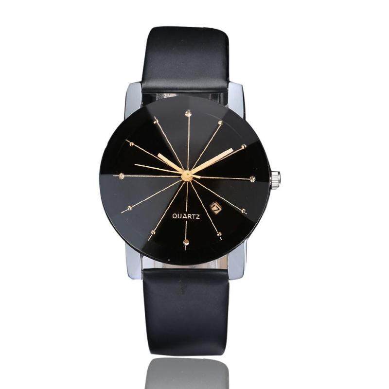 Women Luxury Stainless Steel Quartz Date Sport Leather Band Dial Wrist Watch Black Malaysia