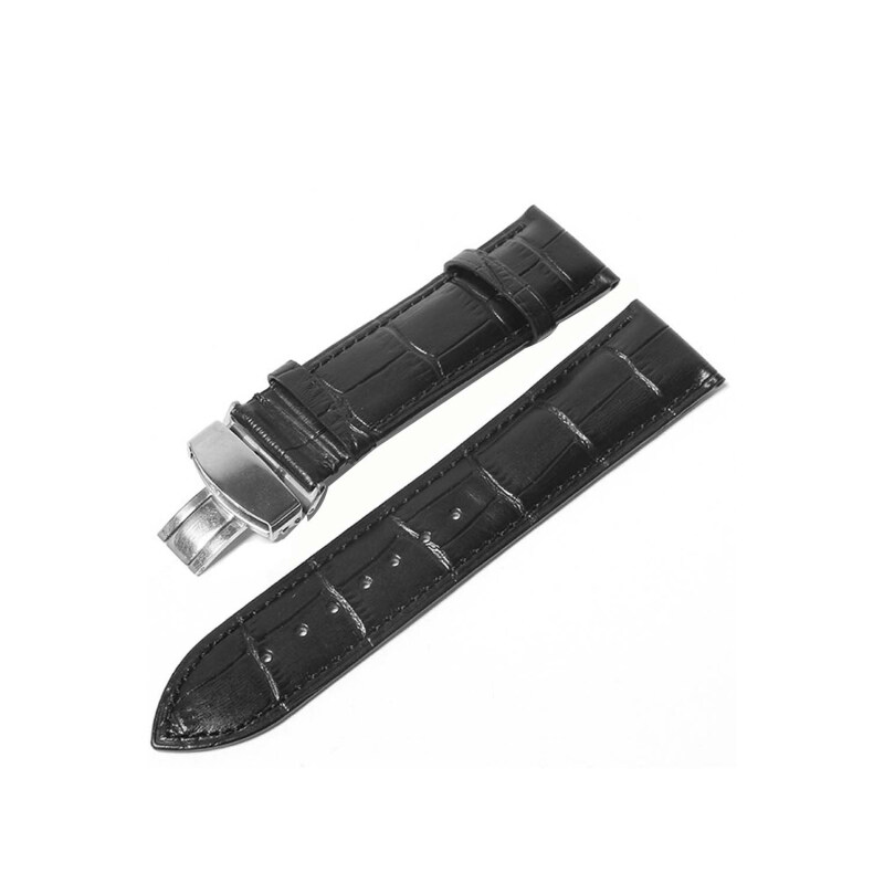 Women Men PU Leather Waterproof Adjustable Replacement Watchband Watch Band Strap Belt with Folding Clasp for 22mm Watch Lug Black Malaysia