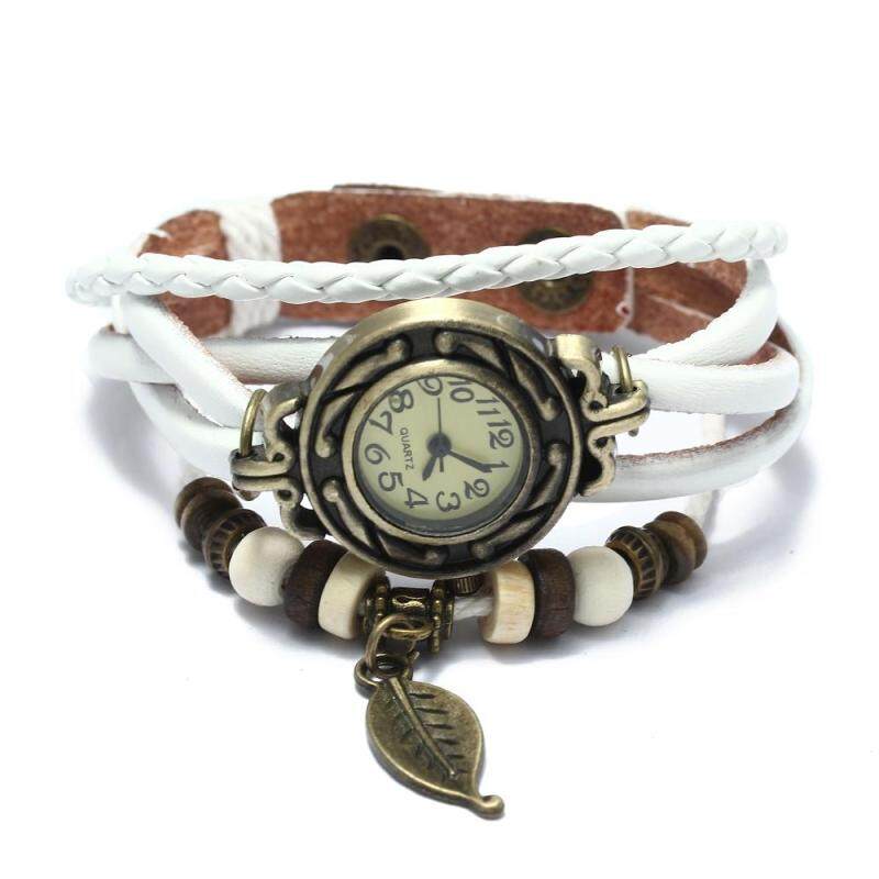 Women Quartz Bracelet Wrist Watch Leather Band Leaf Decoration Retro New Malaysia