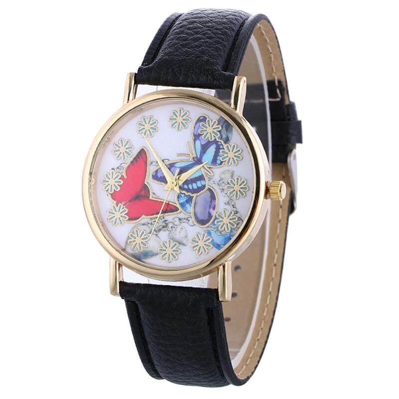 Womens Graceful Butterfly Pattern Ladies PU Leather Band Quartz Wrist Watch New Malaysia