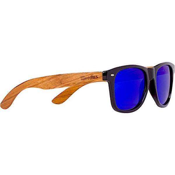 Woodies Kacamata Hitam Kayu Zebra dengan Biru Cermin Lensa-Intl
