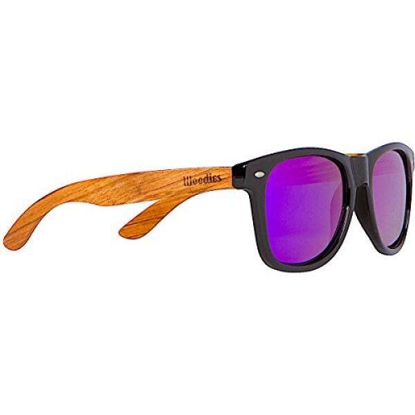 Woodies Kacamata Hitam Kayu Zebra Ungu Lensa Kaca-Intl