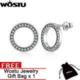 Wostu forever clear cz 925 sterling silver circle round stud earrings with cubic zirconia fine jewelry zbbs437