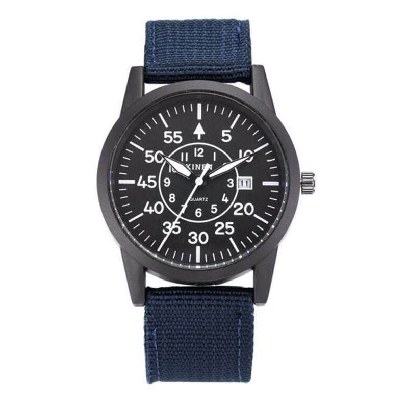 XINEW 2248 Mens Fashion Watch Weave Cloth Calendar Student Movement Quartz Watch Blue belt Black shell Malaysia