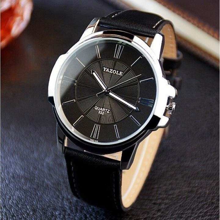 Yazole Black Round Dial Stainless Steel Back Water Resistance Black