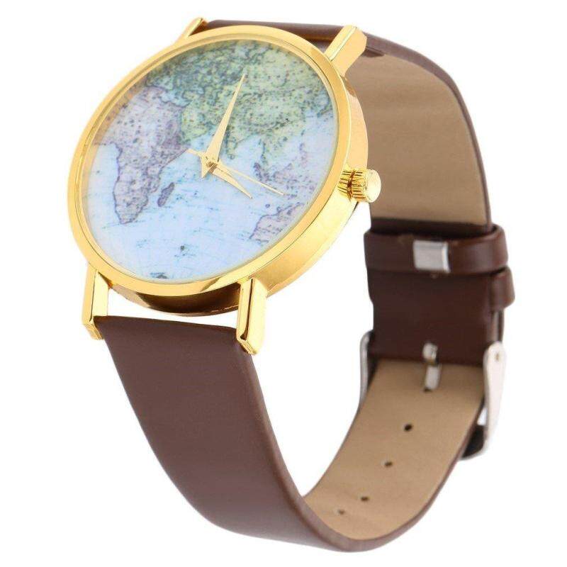 ERA World Map Globe Fashion PU Leather Womens Analog Quartz Wrist Watch Gift Malaysia