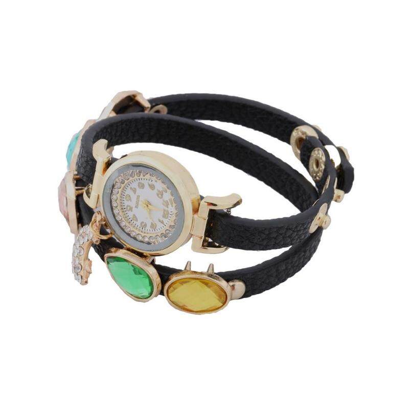 ERA Womens Crystal Moon Pendant Gem Faux Leather Wrap Bracelet Quartz Wrist Watch Malaysia