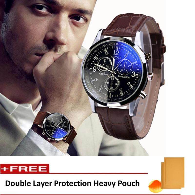 Yazole Vintage Unisex Leather Band Stainless Steel Sport Military Quartz Wrist Watch Malaysia