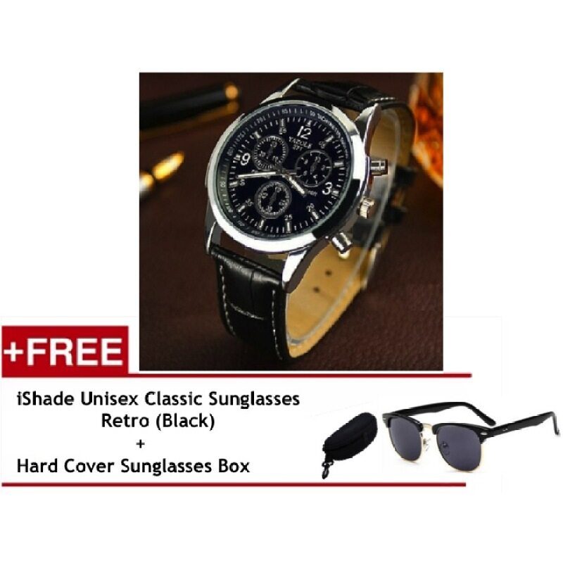 Yazole Vintage Unisex Leather Band Stainless Steel Sport
MilitaryQuartz Wrist Watch (Black) Free iShade Unisex Classic
Sunglasses Retro (Black) Malaysia