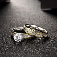 Ybc Wanita Baja Titanium Pria Pasangan Cincin Zircon Pernikahan Double Ring By Your Bestchoice.