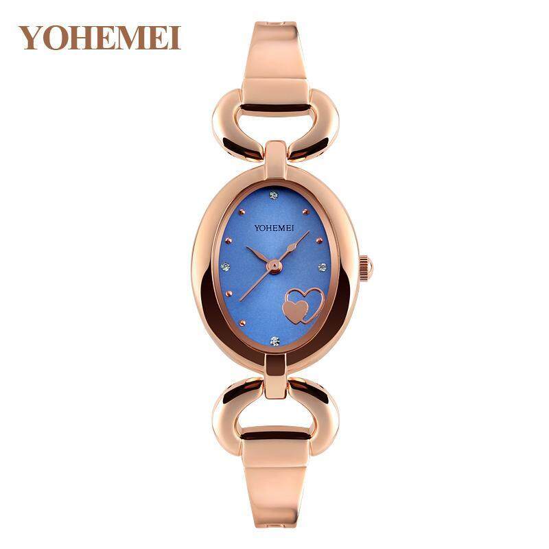 YOHEMEI Watches for Womens Quartz Watch Oval Dial Bracelet Casual Gold Ladies Watch Clock - Blue Malaysia