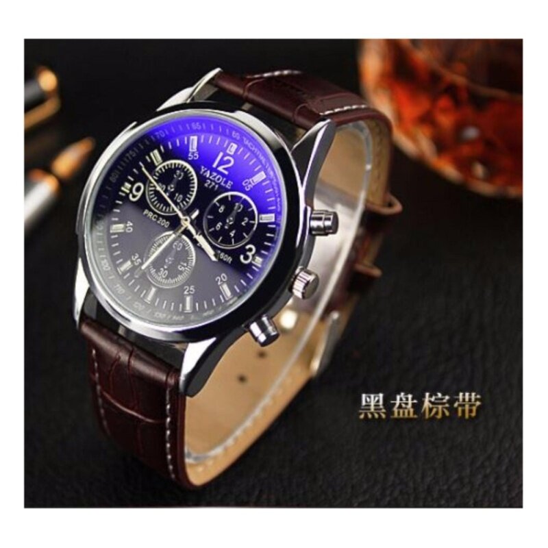 Yume Yazole Classic Unisex Leather Band Stainless Steel Fashion Sport Quartz Wrist Watch (Brown&Black) Malaysia
