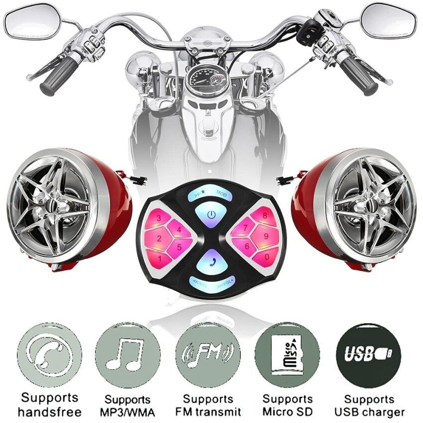 ZR Merah Pasang Bluetooth Motor Mp3 Pemutar Pembicara ATV Alarm Stang Radio 12 V-Internasional