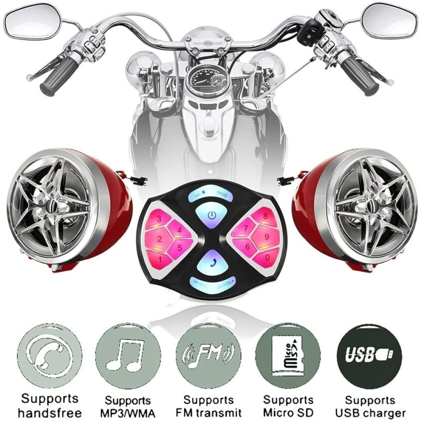 ZR Merah Pasang Bluetooth Motor Mp3 Pemutar Pembicara ATV Alarm Stang Radio 12 V-Internasional
