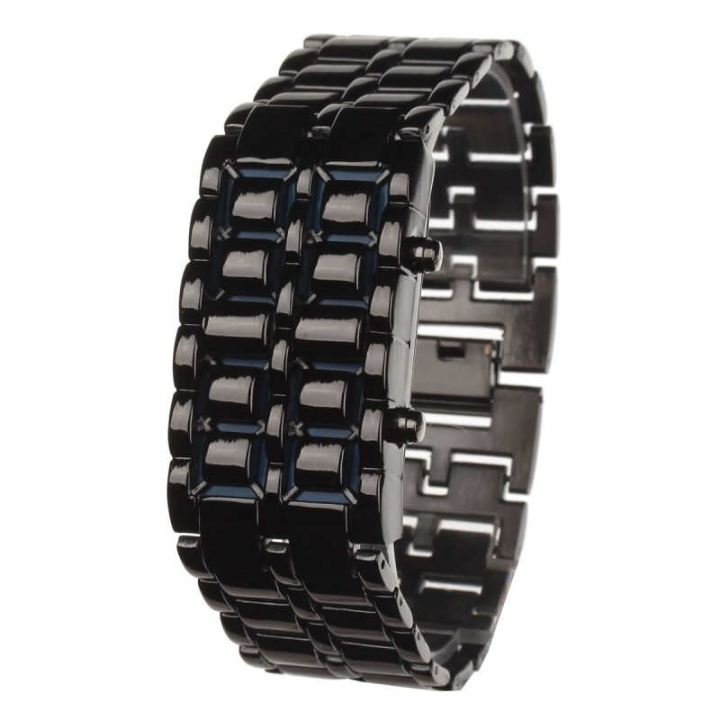 ZUNCLE Stylish 8-LED Blue Light Digit Stainless Steel Bracelet Wrist Watch-1 x CR2016 (Black) Malaysia